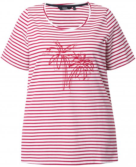 Ulla Popken Palm Tree Embroidered Tee Dark Raspberry - Koszulki z nadrukiem dla kobiet - 