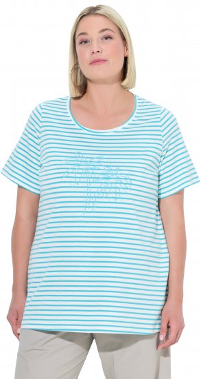 Ulla Popken Palm Tree Embroidered Tee Deep Aqua - Koszulki z nadrukiem dla kobiet - 