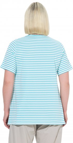 Ulla Popken Palm Tree Embroidered Tee Deep Aqua - Koszulki z nadrukiem dla kobiet - 