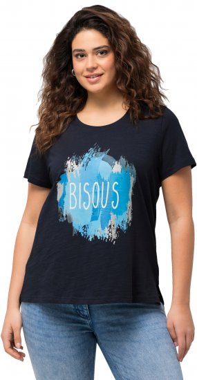 Ulla Popken BISOUS Short Sleeve Graphic Tee Navy Blue - Koszulki z nadrukiem dla kobiet - 