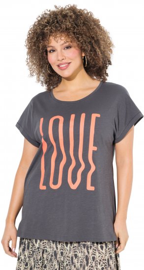 Ulla Popken LOVE Short Sleeve Graphic Tee Graphite Grey - Koszulki z nadrukiem dla kobiet - 