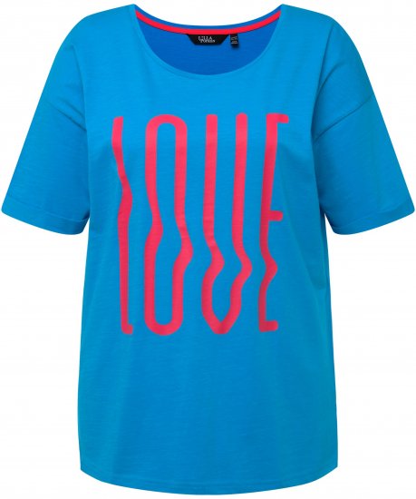 Ulla Popken LOVE Short Sleeve Graphic Tee Sapphire Blue - Koszulki z nadrukiem dla kobiet - 