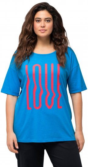 Ulla Popken LOVE Short Sleeve Graphic Tee Sapphire Blue - Koszulki z nadrukiem dla kobiet - 