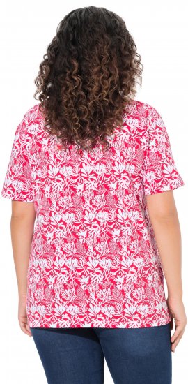 Ulla Popken Coral Reef Printed Short Sleeve V-Neck Tee Lychee - Koszulki z nadrukiem dla kobiet - 