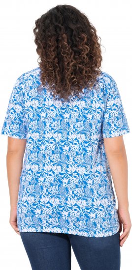 Ulla Popken Coral Reef Printed Short Sleeve V-Neck Tee Teal Blue - Koszulki z nadrukiem dla kobiet - 