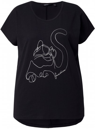 Ulla Popken Metallic Animal Cap Sleeve Graphic Tee Black - Koszulki z nadrukiem dla kobiet - 