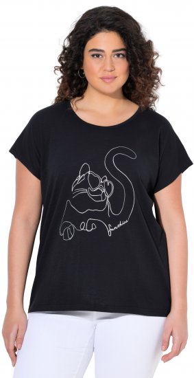 Ulla Popken Metallic Animal Cap Sleeve Graphic Tee Black - Koszulki z nadrukiem dla kobiet - 