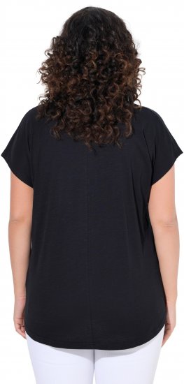Ulla Popken Metallic Animal Cap Sleeve Graphic Tee Black - Koszulki z nadrukiem dla kobiet - 
