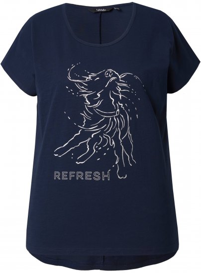 Ulla Popken Metallic Animal Cap Sleeve Graphic Tee Navy - Koszulki z nadrukiem dla kobiet - 