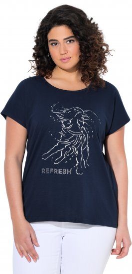 Ulla Popken Metallic Animal Cap Sleeve Graphic Tee Navy - Koszulki z nadrukiem dla kobiet - 
