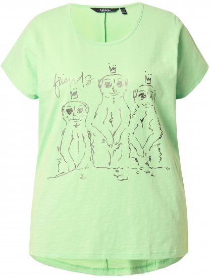 Ulla Popken Metallic Animal Cap Sleeve Graphic Tee Green - Koszulki z nadrukiem dla kobiet - 