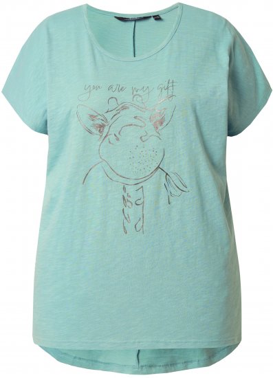 Ulla Popken Metallic Animal Cap Sleeve Graphic Tee Light Green - Koszulki z nadrukiem dla kobiet - 