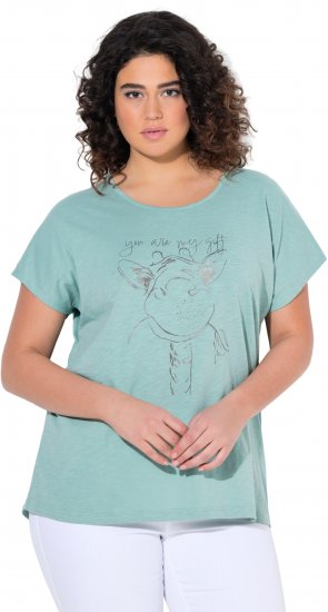 Ulla Popken Metallic Animal Cap Sleeve Graphic Tee Light Green - Koszulki z nadrukiem dla kobiet - 