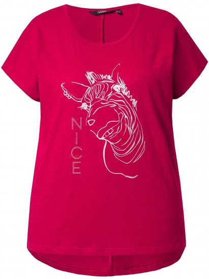 Ulla Popken Metallic Animal Cap Sleeve Graphic Tee Dark Raspberry - Koszulki z nadrukiem dla kobiet - 