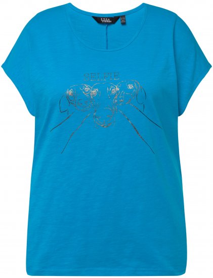 Ulla Popken Metallic Animal Cap Sleeve Graphic Tee Sapphire Blue - Koszulki z nadrukiem dla kobiet - 