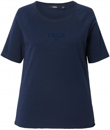 Ulla Popken TRUE Lettering Short Sleeve Tee Navy Blue - Koszulki z nadrukiem dla kobiet - 
