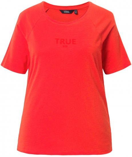 Ulla Popken TRUE Lettering Short Sleeve Tee Neon Red - Koszulki z nadrukiem dla kobiet - 