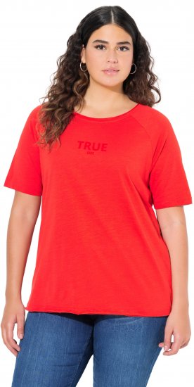 Ulla Popken TRUE Lettering Short Sleeve Tee Neon Red - Koszulki z nadrukiem dla kobiet - 