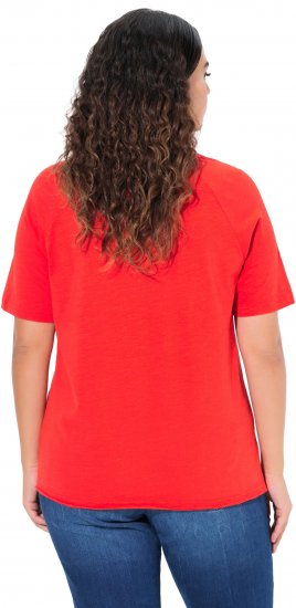 Ulla Popken TRUE Lettering Short Sleeve Tee Neon Red - Koszulki z nadrukiem dla kobiet - 