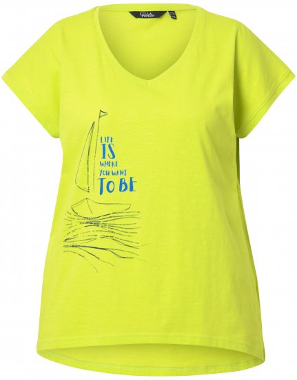 Ulla Popken Half-Sleeve A-line V-Neck Boat Pattern T-Shirt Lime - Koszulki z nadrukiem dla kobiet - 