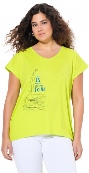 Ulla Popken Half-Sleeve A-line V-Neck Boat Pattern T-Shirt Lime - Koszulki z nadrukiem dla kobiet - 