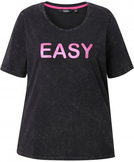 Ulla Popken Easy Short Sleeve Acid Wash Graphic Tee Black - Koszulki z nadrukiem dla kobiet - 