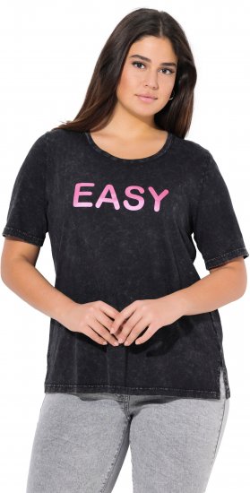 Ulla Popken Easy Short Sleeve Acid Wash Graphic Tee Black - Koszulki z nadrukiem dla kobiet - 