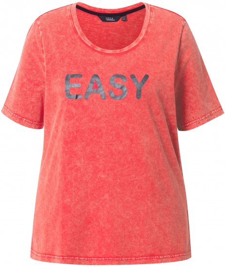 Ulla Popken Easy Short Sleeve Acid Wash Graphic Tee Light Red - Koszulki z nadrukiem dla kobiet - 