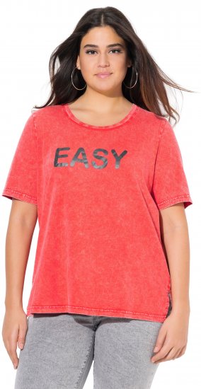 Ulla Popken Easy Short Sleeve Acid Wash Graphic Tee Light Red - Koszulki z nadrukiem dla kobiet - 