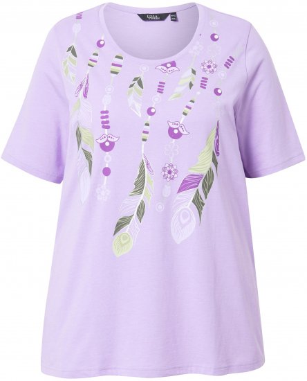 Ulla Popken Metallic Feather Short Sleeve Graphic Tee Lavender - Koszulki z nadrukiem dla kobiet - 