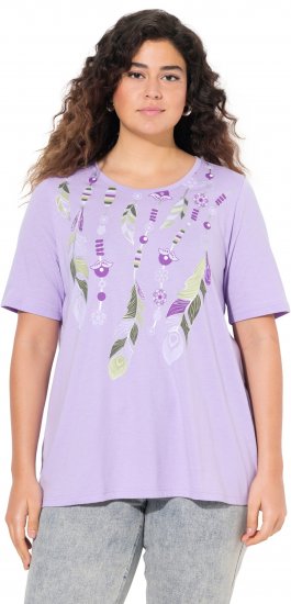 Ulla Popken Metallic Feather Short Sleeve Graphic Tee Lavender - Koszulki z nadrukiem dla kobiet - 