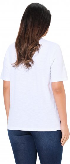 Ulla Popken Flocked Short Sleeve Graphic Tee Snow White - Koszulki z nadrukiem dla kobiet - 