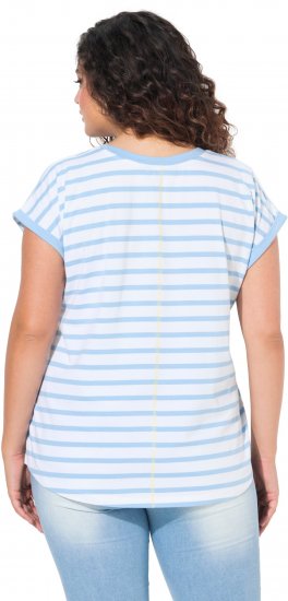 Ulla Popken Striped Short Sleeve Citrus Graphic Tee Light Blue - Koszulki z nadrukiem dla kobiet - 