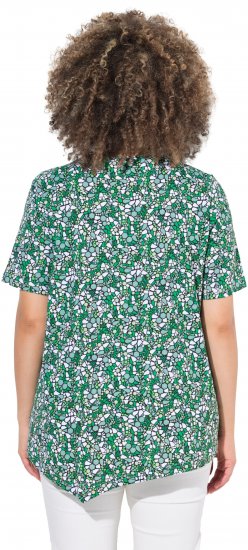 Ulla Popken Floral Pointed Hem Short Sleeve Tee Green - Koszulki z nadrukiem dla kobiet - 