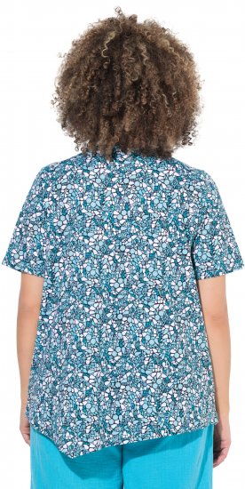 Ulla Popken Floral Pointed Hem Short Sleeve Tee Deep Aqua - Koszulki z nadrukiem dla kobiet - 