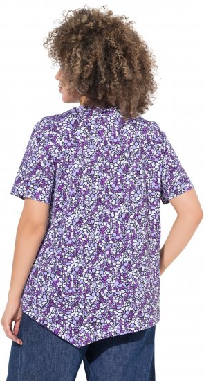 Ulla Popken Floral Pointed Hem Short Sleeve Tee Purple - Koszulki z nadrukiem dla kobiet - 