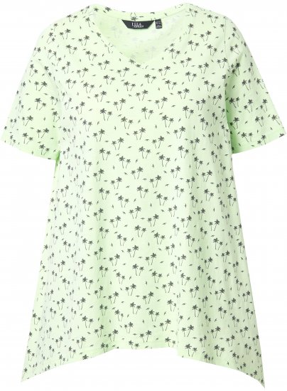 Ulla Popken Palm Tree Print Pointed Hem Tee Lett Lime - Koszulki z nadrukiem dla kobiet - 