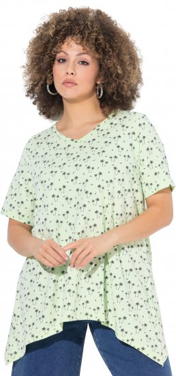 Ulla Popken Palm Tree Print Pointed Hem Tee Lett Lime - Koszulki z nadrukiem dla kobiet - 