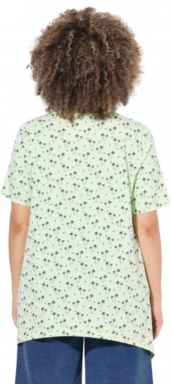 Ulla Popken Palm Tree Print Pointed Hem Tee Lett Lime - Koszulki z nadrukiem dla kobiet - 