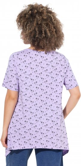 Ulla Popken Palm Tree Print Pointed Hem Tee Lavender - Koszulki z nadrukiem dla kobiet - 