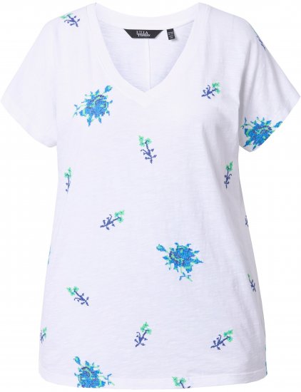 Ulla Popken Cross Stitch Short Sleeve Tee Snow White - Koszulki z nadrukiem dla kobiet - 