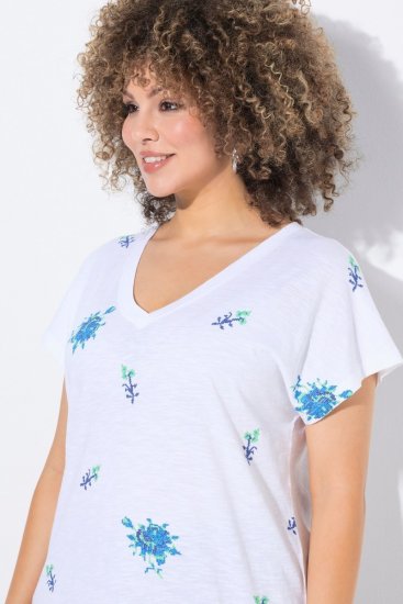 Ulla Popken Cross Stitch Short Sleeve Tee Snow White - Koszulki z nadrukiem dla kobiet - T-shirty z nadrukiem dla kobiet