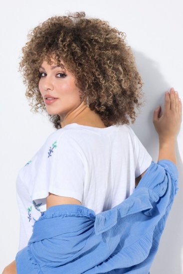 Ulla Popken Cross Stitch Short Sleeve Tee Snow White - Koszulki z nadrukiem dla kobiet - T-shirty z nadrukiem dla kobiet