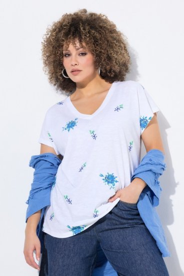 Ulla Popken Cross Stitch Short Sleeve Tee Snow White - Koszulki z nadrukiem dla kobiet - T-shirty z nadrukiem dla kobiet