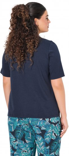 Ulla Popken Ride The Wave Short Sleeve V-Neck Graphic Tee Navy Blue - Koszulki z nadrukiem dla kobiet - 