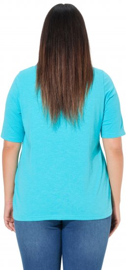 Ulla Popken Ride The Wave Short Sleeve V-Neck Graphic Tee Deep Aqua - Koszulki z nadrukiem dla kobiet - 