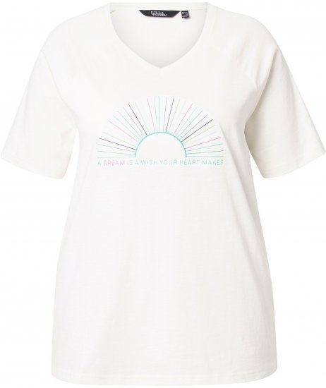 Ulla Popken Embroidered Sunrise Lettering Tee Off-White - Koszulki z nadrukiem dla kobiet - 