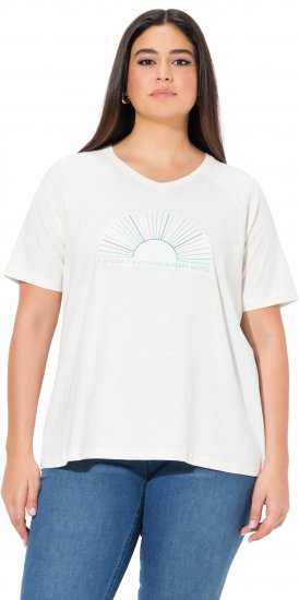 Ulla Popken Embroidered Sunrise Lettering Tee Off-White - Koszulki z nadrukiem dla kobiet - 