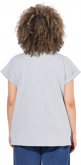 Ulla Popken Long Beach Lettering Cap Sleeve Tee Light Grey Melange - Koszulki z nadrukiem dla kobiet - 