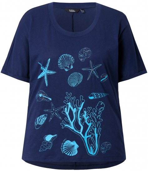 Ulla Popken Marine Print Short Sleeve Tee Ink Blue - Koszulki z nadrukiem dla kobiet - 